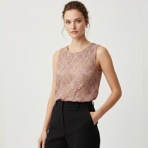 Sans Souci Soft Pink Floral Lace Sleeveless Top Size Medium